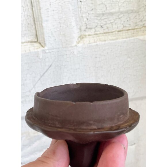 Vintage Clay Pumpkin Chinese Yixing Teapot Vines Big Stem Handle Signed - Picture 15 of 16